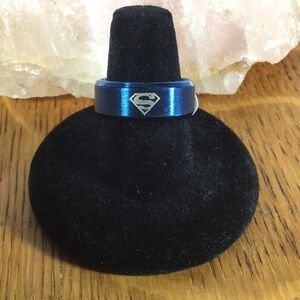 Blue Stainless Steel Superman Band Ring - Size 8